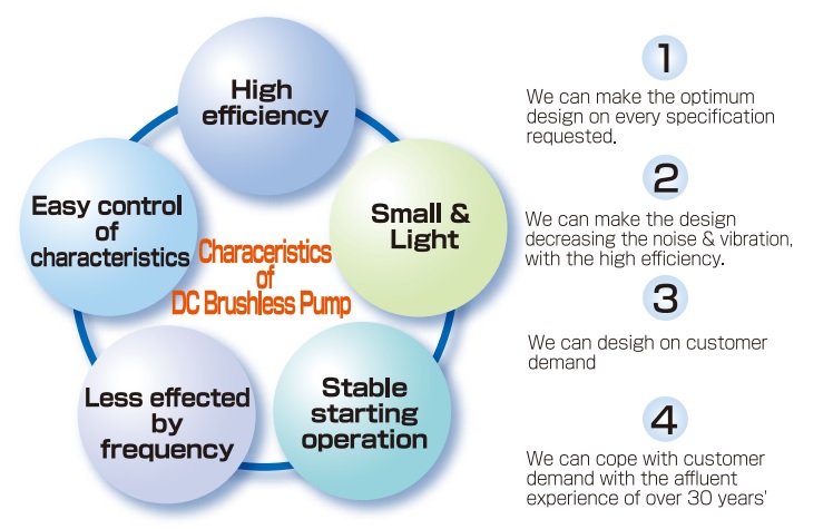 Characteristics of Sanso DC brushless pumps. Techma is Sanso distributor for the European market.