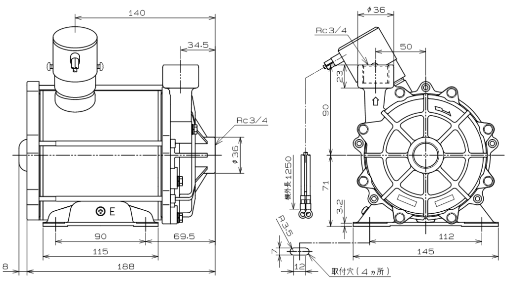 Dimensional drawing Sanso DC-PDH-752