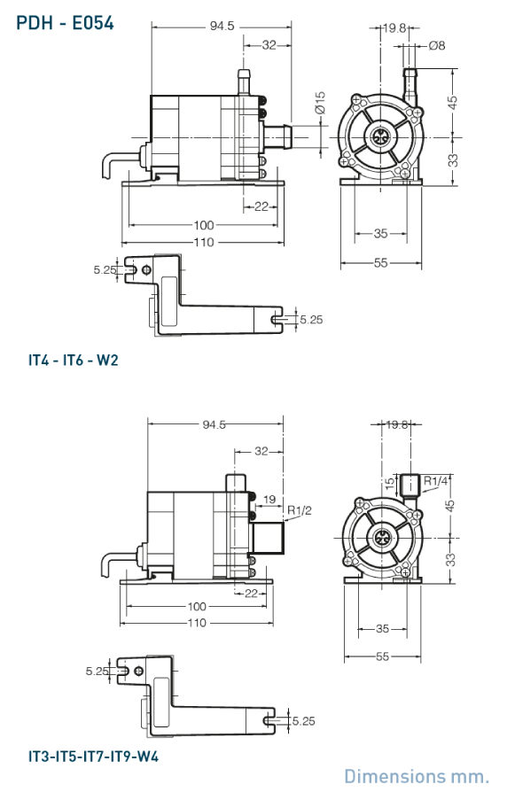 Dimensional drawing Sanso DC-PDH-E054